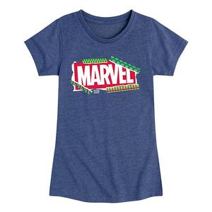 Футболка с новогодним принтом для девочек Marvel, Heather Navy