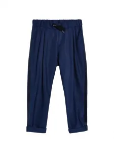 Шелковые диагональные смокинговые брюки с кулиской и двойными защипами Brunello Cucinelli Kids, синий