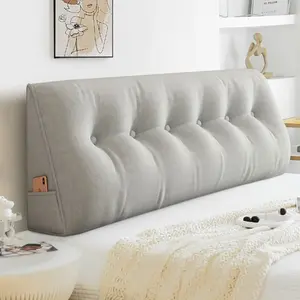 Подушка для чтения, эргономичная треугольная подушка для изголовья кровати, подушка спинки со съемным чехлом и застежкой-молнией, подушка для поясницы для кровати и дивана, светло-серая, 100*50*20 см Topchances