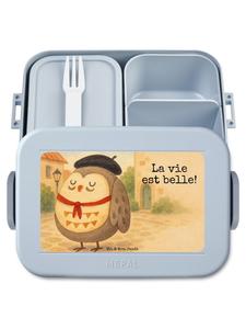 Mr. & Mrs. Panda Ланчбокс с изображением совы, французский дизайн, надпись, пастельно-голубой цвет