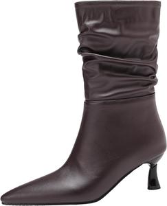 Женские ботильоны с острым носком на высоком каблуке с мягкой теплой подкладкой, свободный дизайн, подходящие для вечеринок и офиса XIEPP, Brown