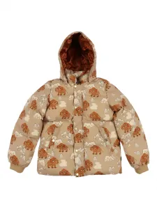 Дутый пуховик с капюшоном и принтом мамонта Mini Rodini, коричневый