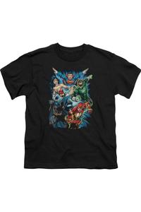 Футболка с коротким рукавом для детей "Лига справедливости Америки: Сбор команды" Gildan, черный