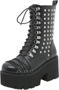 Женские ботинки CrazycatZ из веганской кожи с металлическим эффектом в стиле панк и готика на платформе, Black-C