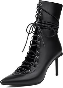 Женские ботильоны Aflngle на высоком каблуке-стилетто с шнуровкой, сексуальные с заостренным закрытым носком, боковой молнией, короткие ботинки, модные с вырезами, сандалии в римском стиле, Black