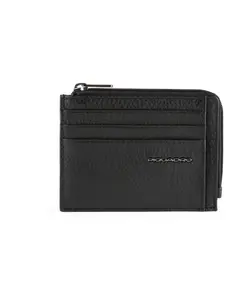 Кожаный кошелек для монет с отделением для документов, слотами для кредитных карт, с защитой от RFID-сканирования. Piquadro, черный