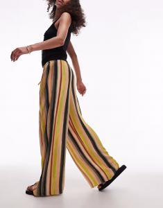 Широкие брюки с атласным поясом и завязкой в персиковую полоску Topshop