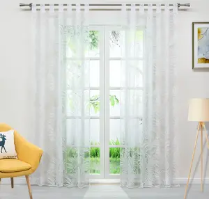 Штора (1 шт.) с петлями, петлевая вуаль-шарф, выжженная штора с узором из листьев, белая ВxШ 225x140 см Joyswahl