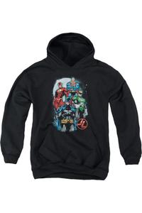 Толстовка с капюшоном "Лига справедливости Америки: Четверо молодых" Gildan, черный