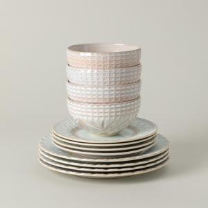 КОМПЛЕКСНЫЙ НАБОР: Пастельно-голубой, белый глянцевый набор посуды CRISTAL из 12 предметов на 4 персоны Costa Nova, пастельно-голубой/глянцевый белый