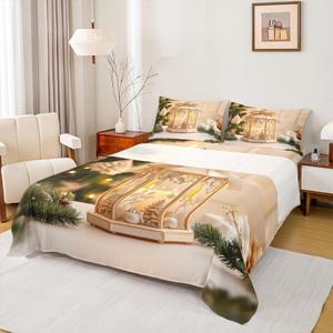 Erosebridal Комплект постельного белья с новогодним принтом елки и зимним дизайном, Yellow Green