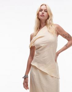 Супермягкий асимметричный топ Topshop Cupro Twisted в цвете пахты