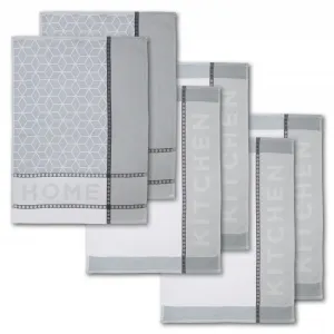 Полотенца кухонные Dyckhoff «ДОМ/КУХНЯ», (набор, 6 шт.), с двумя разными мотивами, серый/белый