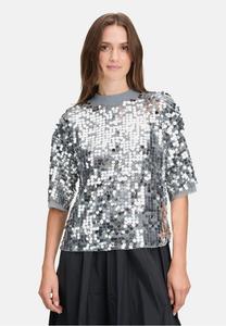 Футболка Cartoon PAILLETTEN-MIT RIPPBÜNDCHEN, Silver Grey/Silver-Coloured