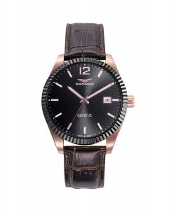 Мужские часы с розовым стальным корпусом IP, черным безелем и кожаным ремешком Sandoz, черный