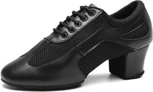Латиноамериканские танцевальные туфли для женщин с шнуровкой, для бальных и современных танцев, сальсы, для обучения, практики и профессиональных выступлений, с низким каблуком 4 см Vcixxvce, черный