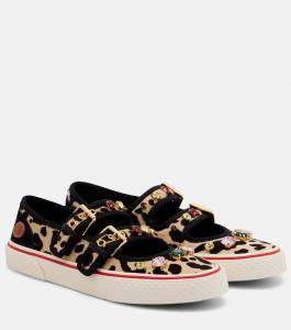 Кроссовки Dollyboard с декоративными вставками из телячьей шерсти Valentino Garavani, Naturale-Testa Moro