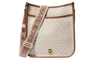 Сумка-мессенджер из лакированного полотна, через плечо, кроссбоди большая женская ванильно-белая и коричневая MICHAEL KORS