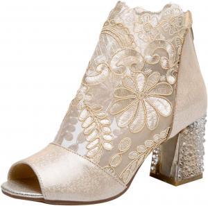 Женские летние босоножки и туфли ANUFER с дышащим кружевом, открытым/закрытым носком, на каблуке-стойке, Gold-Peep Toe