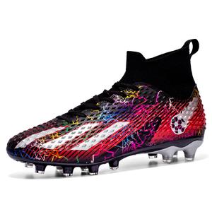 Футбольные бутсы для детей и подростков, устойчивые к истиранию, с отскоком, дышащие, легкие, с амортизацией, с высоким верхом Peter pan, черный/красный