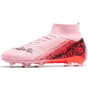 Футбольные бутсы детские с высоким верхом, устойчивые к истиранию, для подростков QIUTEXIONG, розовый