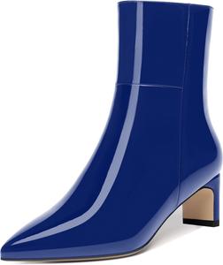 Женские ботильоны с острым носком на молнии, офисно-повседневные, лаковые, с массивным низким каблуком, высотой голенища до щиколотки, 2 дюйма DEMOSHINE, Royal Blue