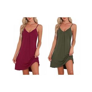 2 шт женская безрукавная базовая майка-ночнушка v-образного выреза Inspire Chic, Army Green Wine Red