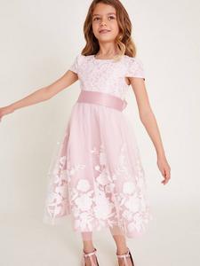 Детское платье макси Sorcha с вышивкой и кружевом Monsoon, Dusky Pink