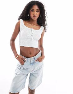 Топ с короткими рукавами и сборками нежно-голубого цвета Cotton On