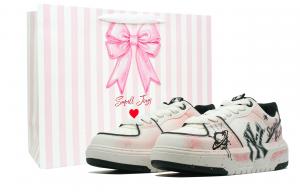 MLB Chunky Liner Cherry Blossom Rain Height Increasing Low top Skateboard Shoes Unisex White Pink