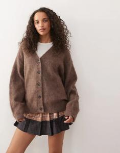 Кардиган Weekday из смеси шерсти и мохера премиум-класса в цвете «молодой меланж»