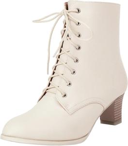 Женские винтажные викторианские ботинки 70-х годов с шнуровкой, ботильоны на среднем каблуке, ведьминские или бабушкины ботинки, костюмные туфли с миндалевидным носком, конусовидный каблук Generic, Beige-B