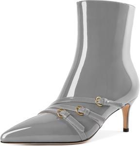 Женские ботильоны на невысоком каблуке с пряжкой, заостренным носком, для офиса, стильные и удобные, каблук 2,5 дюйма Younton, Patent Grey