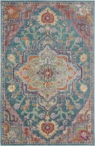 Ковер SAFAVIEH, 67 x 153 см, Crystal Collection, Teal & Rose, медальонный дистресс-дизайн, без линьки и простой в уходе, идеален для помещений с высокой проходимостью: прихожая, гостиная, спальня (CRS501T)