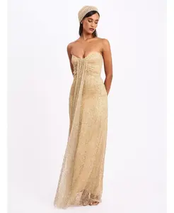 Женское платье Ada Gold без бретелек с отделкой из страз и платком на голове Miss Circle, золотой