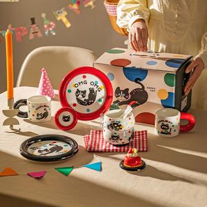 Modengzhufu Керамический набор тарелок и мисок для дома, 2025 новый стиль подарочной упаковки, подарок на день рождения, детский подарок, Miaolegu набор для двоих