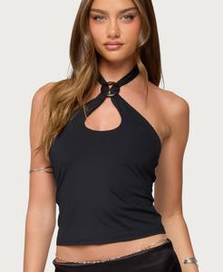 Женский топ-халтер Halsie с вырезом и кольцом Edikted, Black