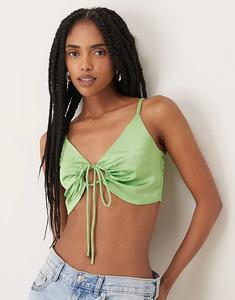 Укороченный топ Collective The Label Gathered с завязками спереди из яблочно-зеленого атласа