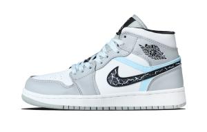 Jordan Air 1 Blue Crackle устойчивые к истиранию кроссовки Mid Top Unisex серый