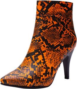 Ботильоны DINTAHA из зминой кожи с острым носком и высоким каблуком-стилетом, Orange