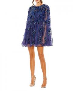 Платье-трапеция с высоким воротником и декором Mac Duggal, синий