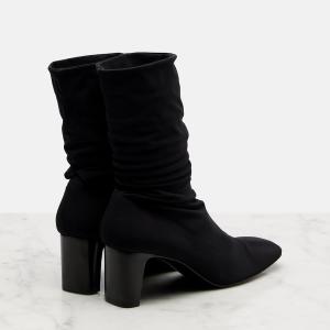 Kapxumo Женские черные замшевые сапоги до середины икры, квадратный носок, грубый каблук 2,5 дюйма, свободная форма, широкий голенище, нарядные повседневные вечерние