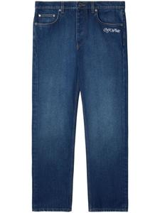 Off-White зауженные джинсы с надписью, синий