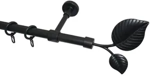 Карниз для штор GARESA "LEAF", желаемая длина, комплект для штор, выдвижной, настенный монтаж, с кольцами 440 см, Ø 20 мм, черный