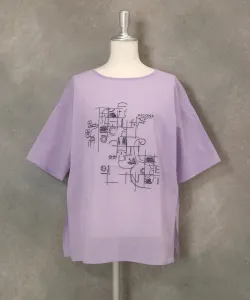 Пуловер из 100% хлопка с вышитым рисунком в виде линий Studio Picone, цвет Light Purple(079)