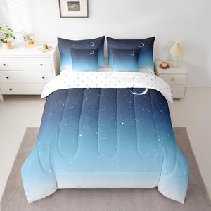 Erosebridal Комплект постельного белья Kid Galaxy Starry Sky с лунным звездным пейзажем в синих тонах, Blue