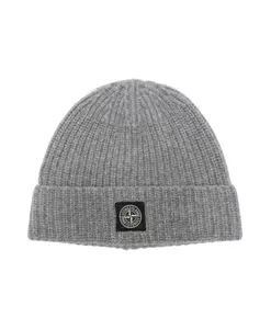 Вязаная шапка с логотипом в рубчик Stone Island, серый