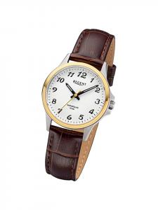 Аналоговые наручные часы Regent, коричневый кожаный ремешок, средний размер (примерно 32 мм)