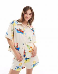 Рубашка свободного кроя Pieces с принтом для летнего отпуска