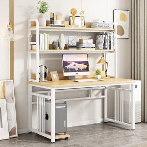 Компьютерный стол Xinmeikai с полками, 160x60x170 см, белая рама + светлый орех